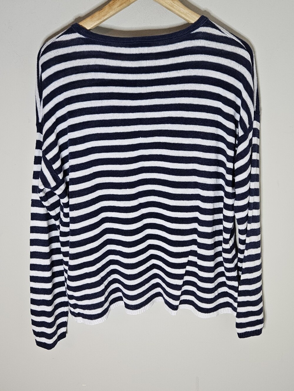 Eileen Fisher Linen Striped Top Sweater Scoop Neck Long Sleeve Navy White M - Picture 4 of 6